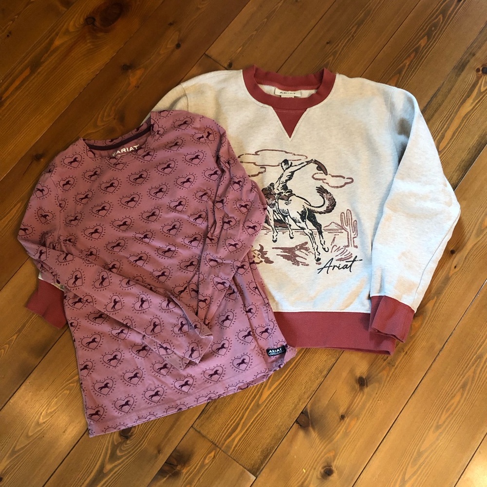 Ariat Sweatshirt Long sleeve T Lot Horse Cowgirl Girls 12 L